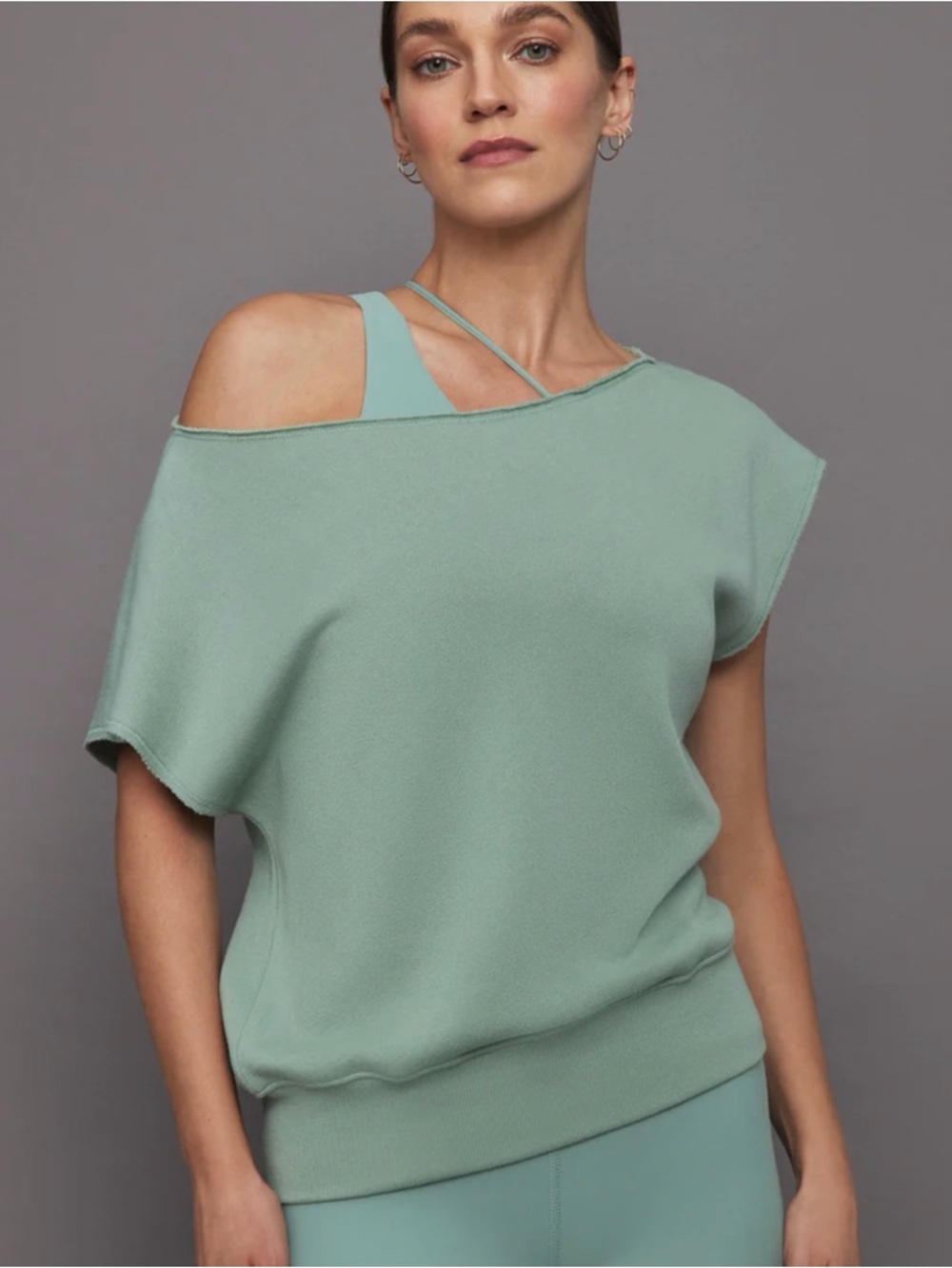 Carbon Short Sleeve Off Shoulder Sweatshirt in French Terry